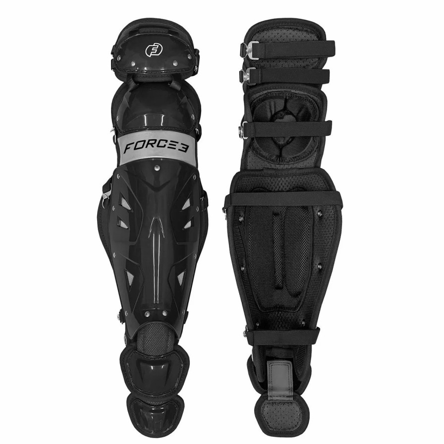 Catcher'S Gear * | Force3 Adult Baseball Catcher'S Leg Guards Black